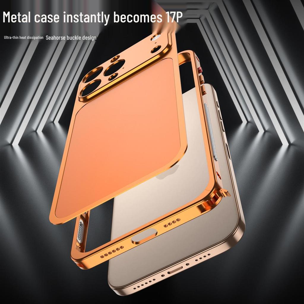 Seahorse Buckle Edge Frame with Metal Back Sticker for Apple 16 Pro Max/15 Pro/14 Pro – Instantly Transforms to Model 17