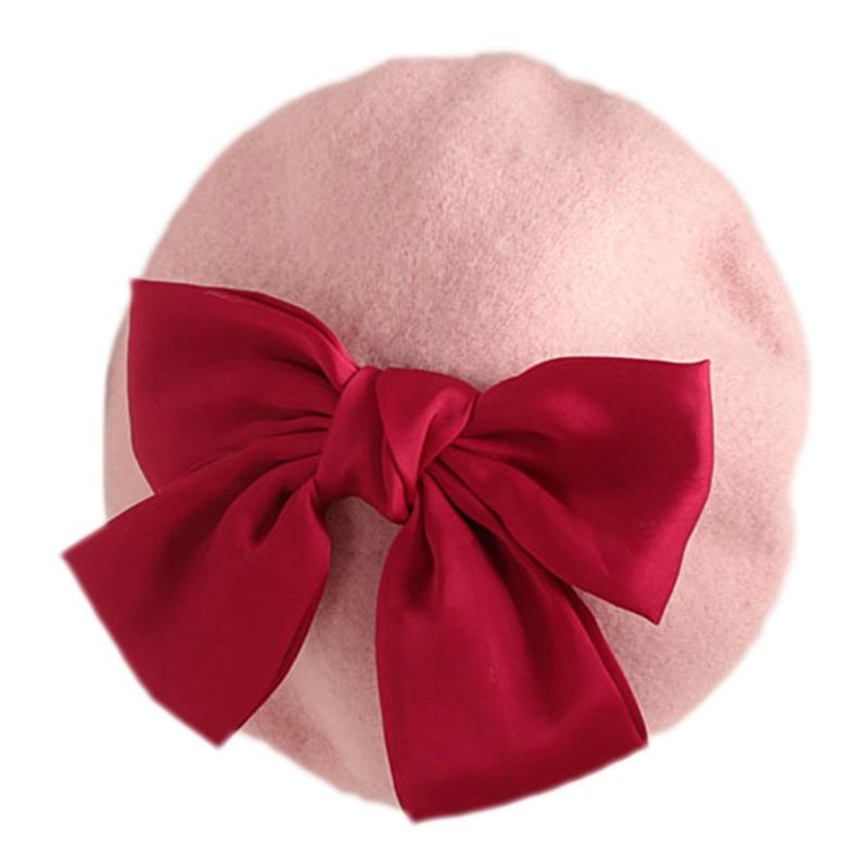 Fashion Red Bowknot Beret Elegant Octagonal Hat Wild Painter Hat Daughter Gifts for Casual Birthday Festival Gathering