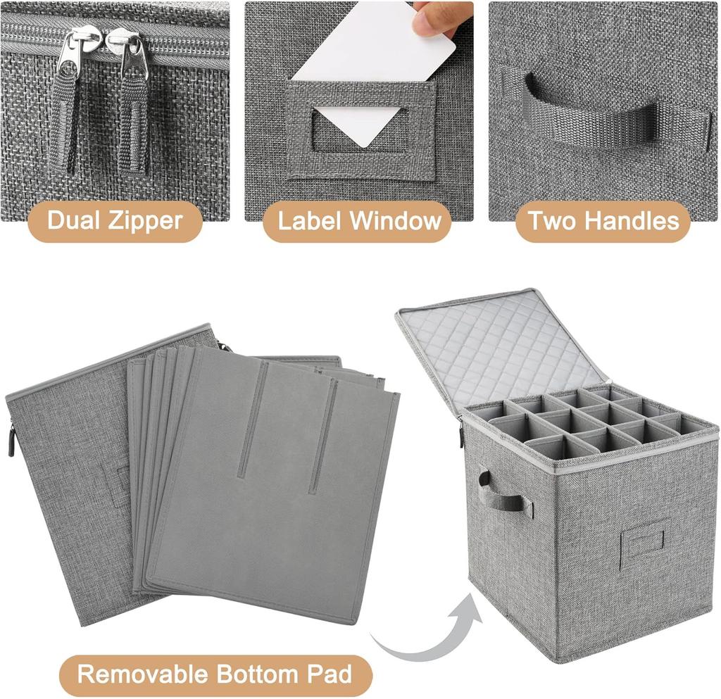 Champagne Flute Storage Box, 12' Tall, Stackable with Dividers & Handles, Grey – Stemware & Crystal Glassware Moving Case