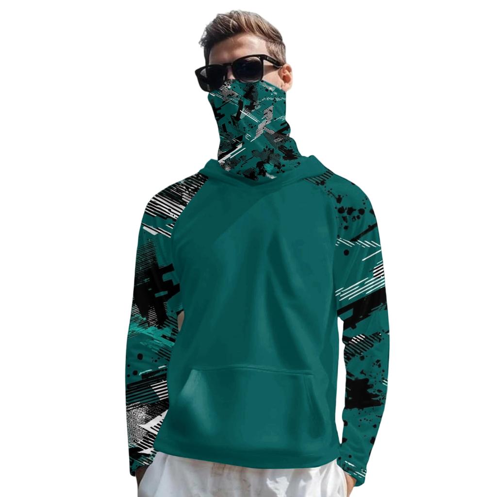 Lightweight Hooded Sun Protection Shirt Long Sleeve Rash Guard Top with Face Cover for Outdoor Activities UV Blocking Breathable Quick Dry