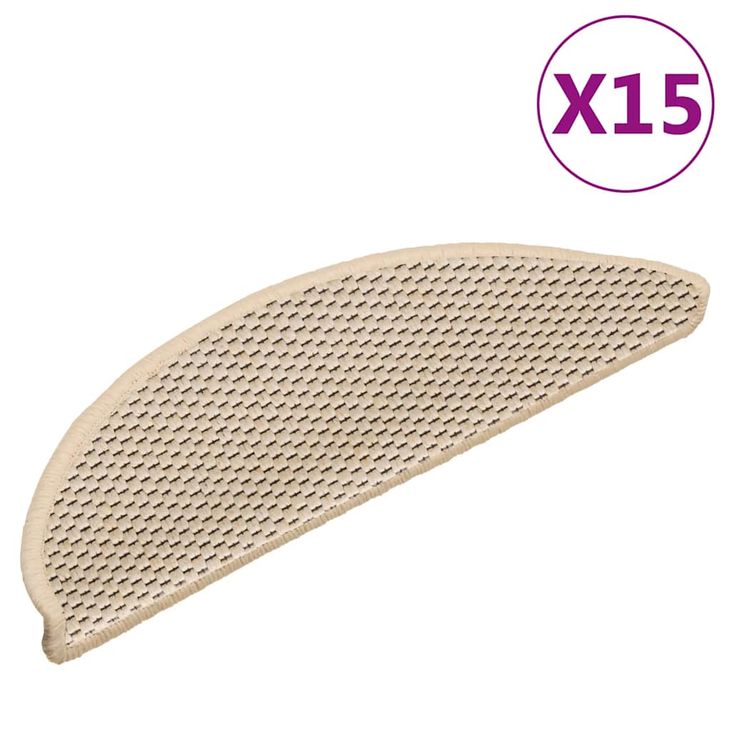 Self Adhesive Stair Treads Sisal Look 15 pcs 56 x 17 x 3 cm Berber