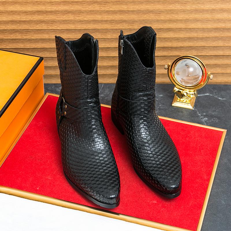 Fashion Luxury High Heels Men Ankle Combat Boots Male Comfortable Business Dress Shoes Pointed Toe Cowboy Boots Fashion Chelsea Shoes