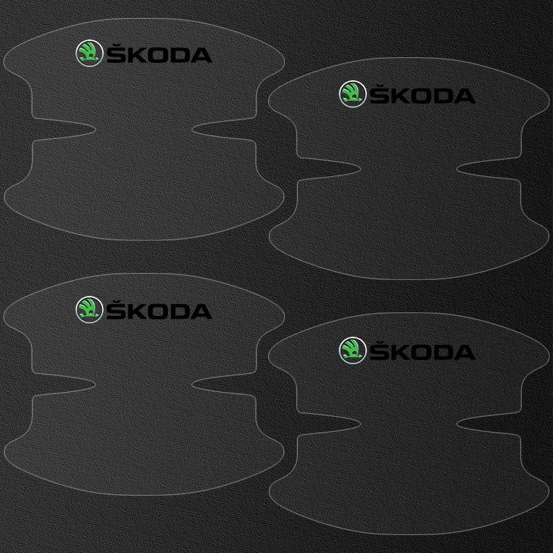 8Pcs Transparent Car Door Handle Bowl Anti Scratch Protective Sticker For Skoda Octavia Superb Rapid Kodiaq Karoq Fabia Kamiq Roomster Citigo