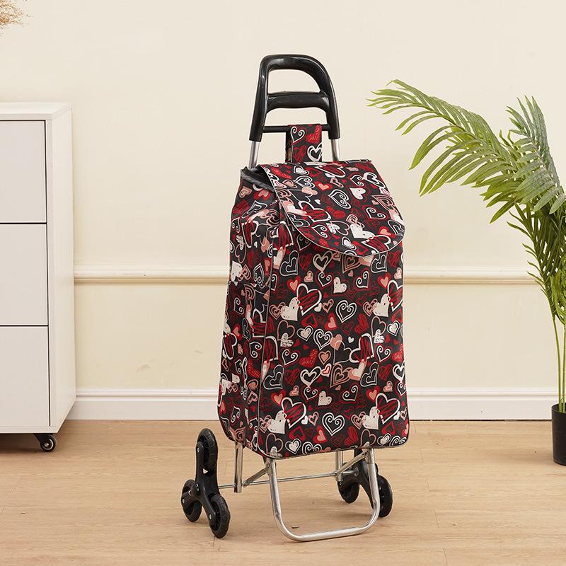Portable Folding Trolley Cart for Seniors - Floral Pattern, Large Capacity for Grocery Shopping and Home Use