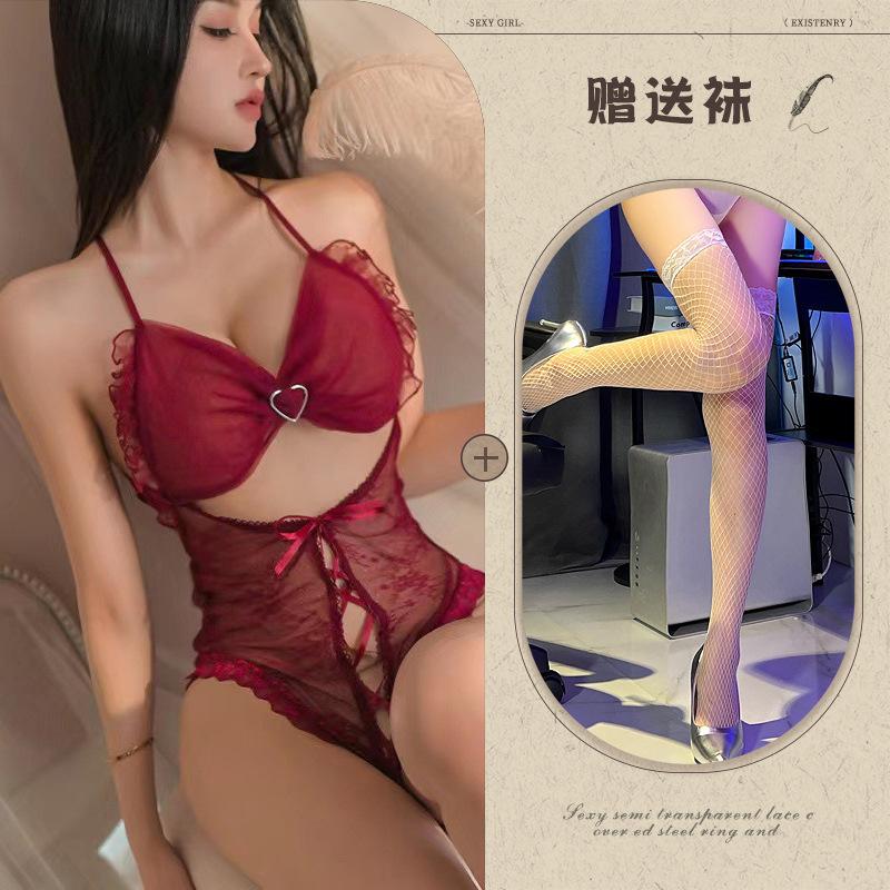 Sexy Lingerie Sexy Suspender Lace Temptation Hollow Open Onesie Hot