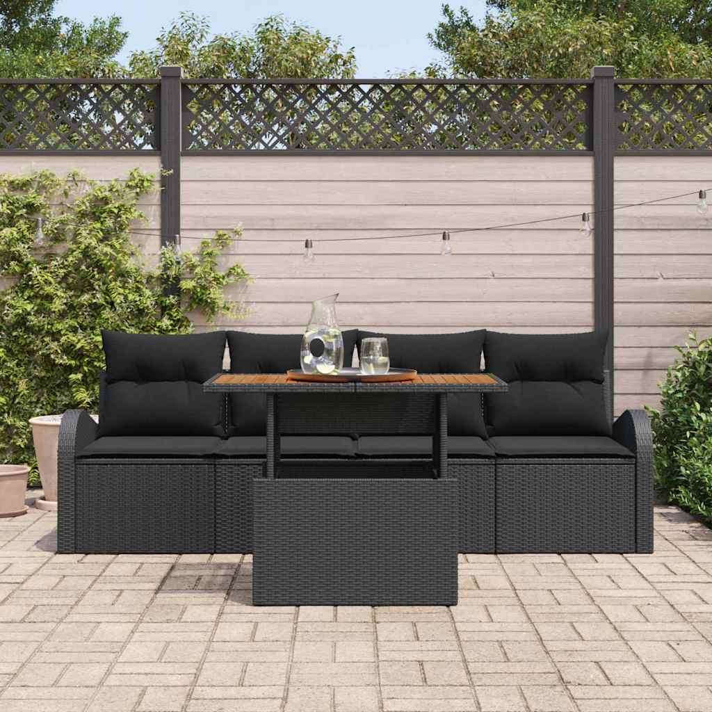 Garden Sofa Set with Storage 5 pcs Black Poly Rattan