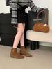 2025 Autumn and Winter New Button Lazy Retro Low Heel with Martin Boots Suede Square Head Suede Short Boots