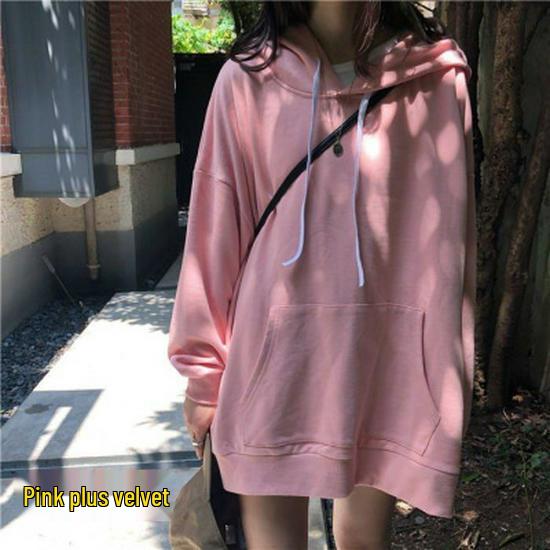 2025 Autumn Women's Korean Style Thin Long Sleeve Hoodie - Solid Color, Versatile, Mid-Length, Loose Fit.