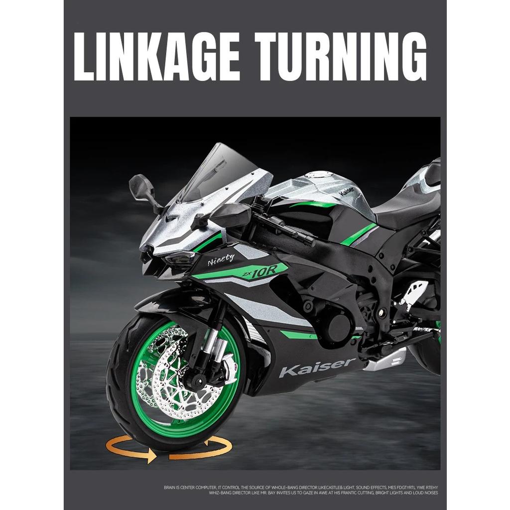 1/12 Kawasaki Ninja ZX10R Alloy Die Cast Motorcycle Model Toy Vehicle Collection Sound and Light Off Road Autocycle Toys Car