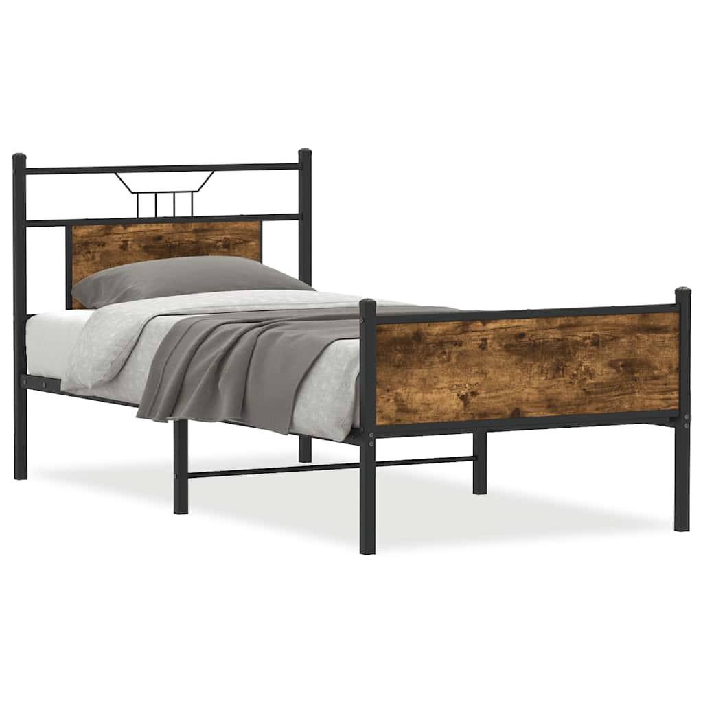Bed Frame without Mattress Smoked Oak Finish 80 x 200 cm Engineered Wood