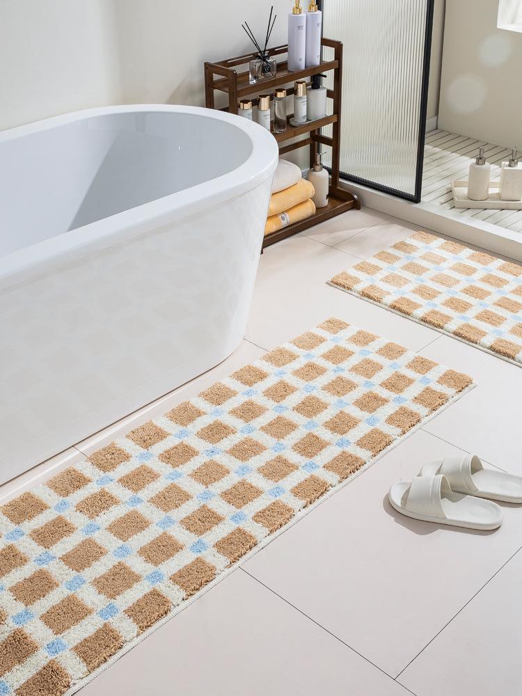 Thickened Anti-Slip Bedroom Rug: Flocked, Wear-Resistant, Water-Absorbent Foot Pad with Simple Striped Design