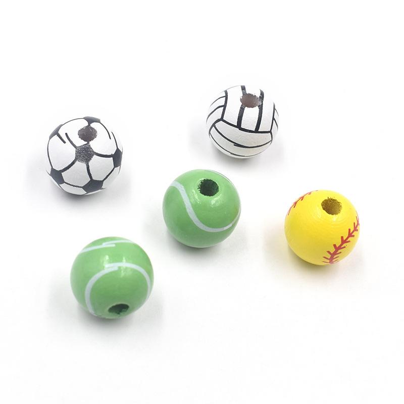 20pcs 16mm Round Wooden Painted Beads Basketball Shaped Loose Beads for Jewelry Making Hair DIY Craft Handmade Decor