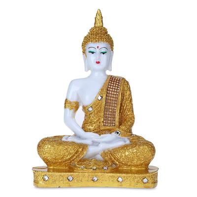 Statuetta Idolo di Buddha Seduto in Poliresina per Decorazione Domestica Oggetto da Esposizione Articoli da Regalo 1 pz (Bianco Dorato)