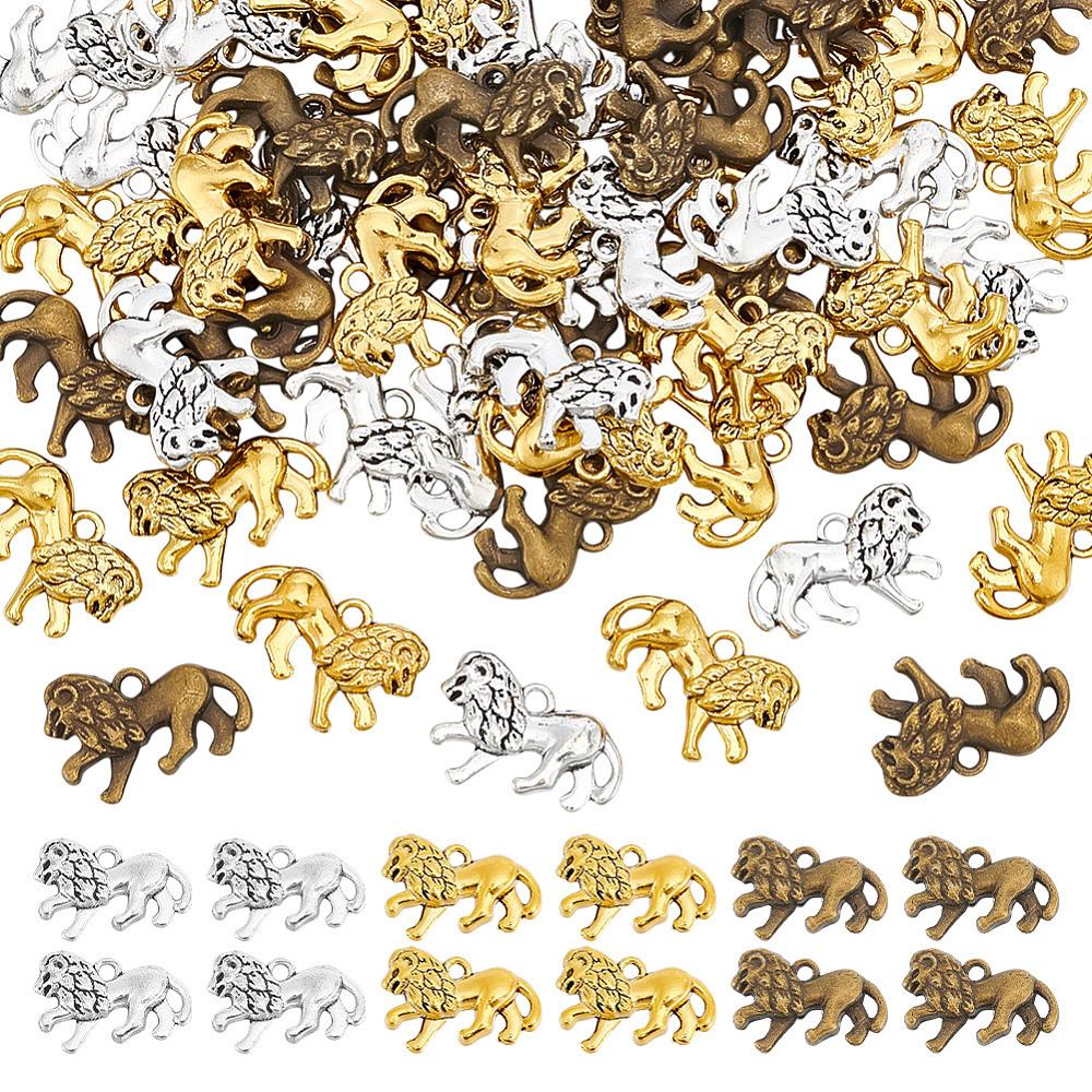 60Pcs 3 Colors Tibetan Style Alloy Pendants Lion Charms Mixed Color 14.5x21x4mm Hole: 2mm 20pcs/color