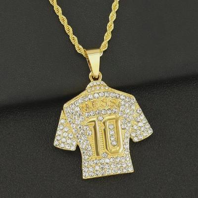 Tendenza Hip-Hop Messi No. Collana con ciondolo maglia numero 10 con diamanti pieni e catena ritorta.