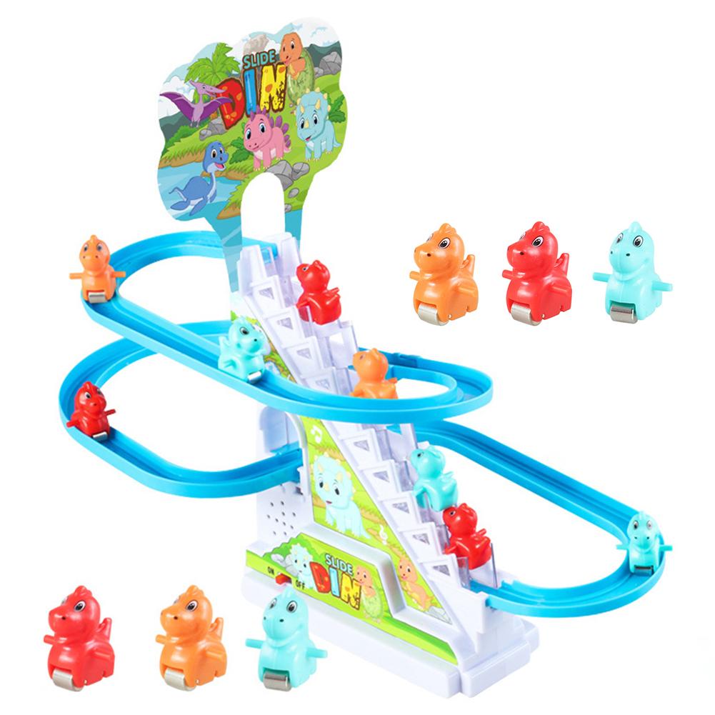 Kids Electric Climbing Stairs Toy DIY Small Penguin Dinosaur Rail Racing Track Music Roller Coaster Duck Toy For Baby Kids Gift