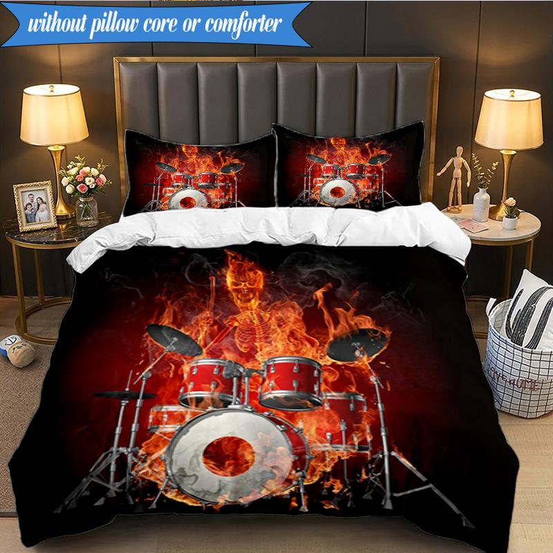 3-teiliges Trommelset Bettwäsche-Set, inklusive 1 Bettbezug und 2 Kissenbezügen. Perfekt für Schlafzimmer, Wohnheim, Weihnachtsgeschenk für Fans