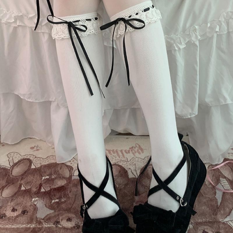 1 Pair Lace Ruffle Style Socks Long Socks Girls Breathable Cute Lolitas Socks Sexy Cotton Womens Autumn Thin Calf Socks