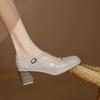 Krazing Pot Sheep Skin Spring Summer Size 41 Chunky Heels Women Square Toe Mary Janes