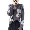 RoyzTocz Knit Crew Floral Round Long Loose Korean Perfect for Going Winter Women's Sweater, Neck, Print, Neck, Sleeves, Slimming, Fit, Fashionable,