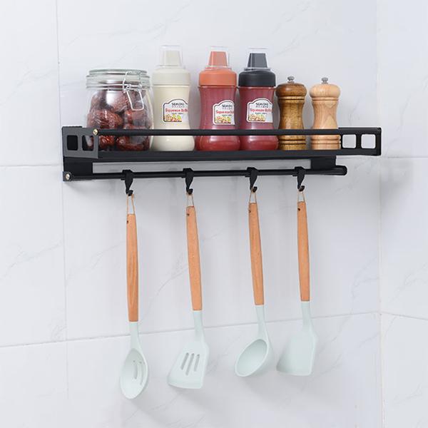 

Утолщенная кухонная стойка без дырокола, полка для приправ, настенная угловая стойка, стеллаж для хранения приправ, масла, соли, соуса и уксуса 45*13.5*10cm чёрный