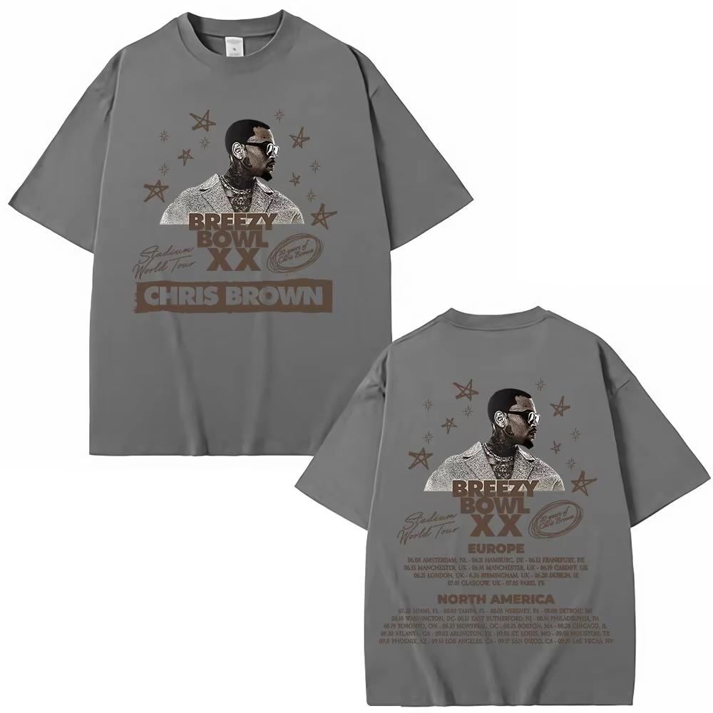 Rapper Chris Brown Breezy Bowl XX Tour T-shirts Hip Hop Men's Women Fashion O-Neck T Shirt Oversized Cotton Casual T-shirts Tops
