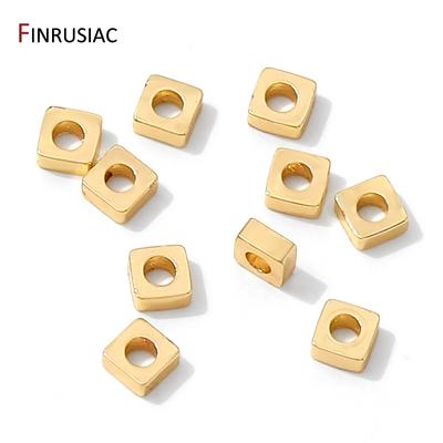 14K Gold Plated Brass 2/2.5/3/4mm Flat Square Spacer Beads,Separator For Beads,DIY Bracelet Necklace Jewelry Making Accessories