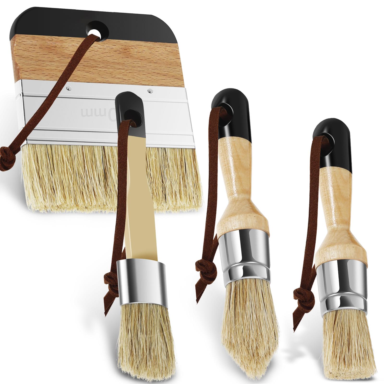 3/4/5Pcs Chalk Paint Brushes Wooden Handle Painting Wax Brushes Natural Bristle Paint Brushes for Wood Furniture Home Wall Decor