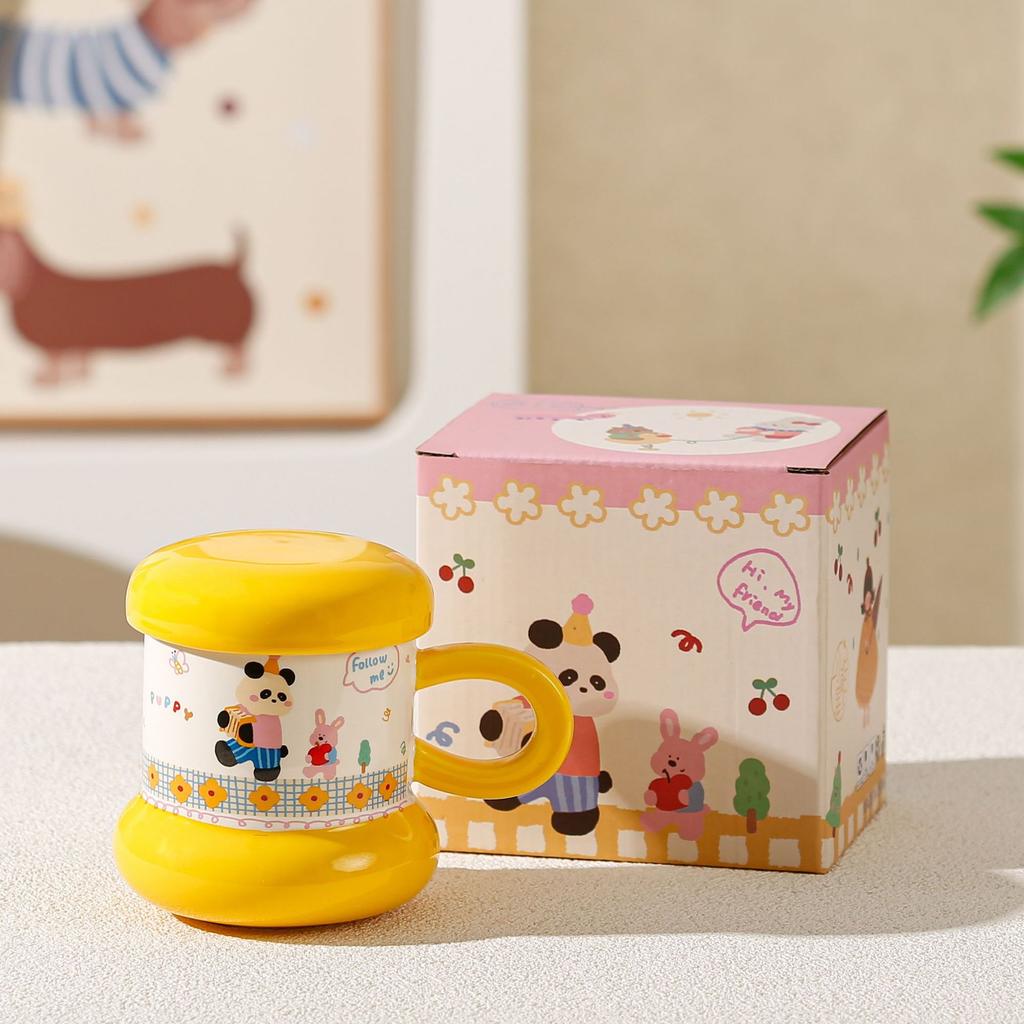 New Mug Cute Household Children's Drinking Cup with Lid Cartoon Underglaze Ceramic Milk Cup Breakfast Cup