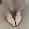Fashion Baotou Sandals Summer New Pointed Toe Shallow Mouth Rhinestone Slip Belt Soft Sole Non-slip Low Heel Shoes