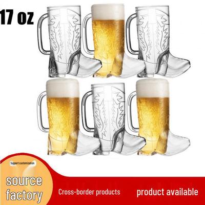 Stiefelförmiger Cowboy-Becher: 17oz geprägtes Kunststoff-Bier- und Spirituosenglas mit Griff