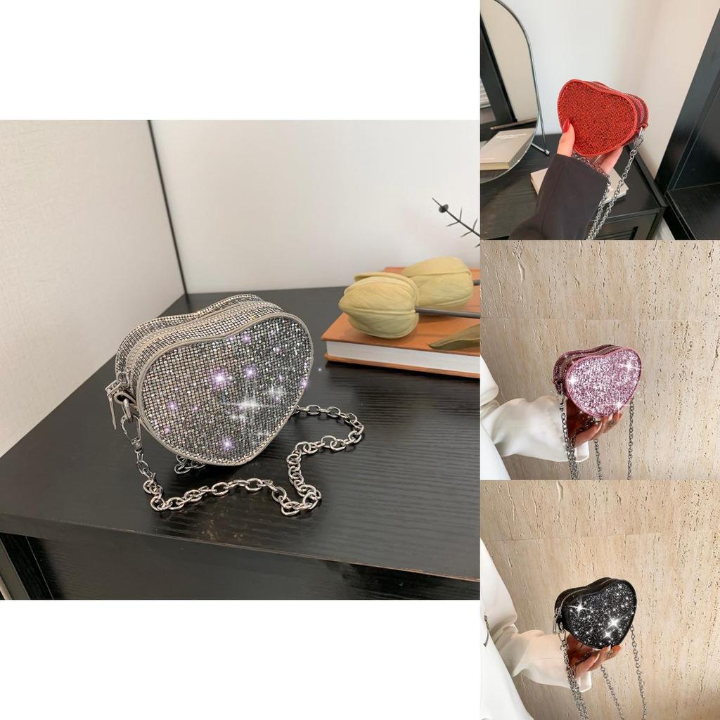 Trendy Mini Heart Shaped Bag For Kids And Adults With Sparkling Rhinestones