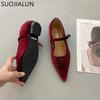 Fashion SUOJIALUN 2024 Autumn Women Flat Shoes Fashion Pointed Toe Ladies Elegant Mary Jane Shoes Soft Flat Heel Outdoor Drees Ballerina