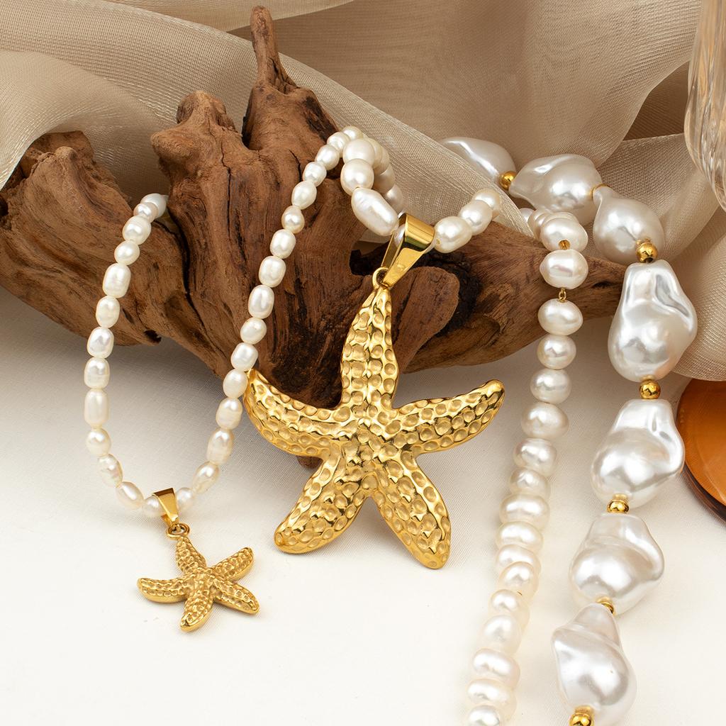 Starfish Rice Bead Necklace Bohemian Rice Bead Pearl Starfish Card Necklace