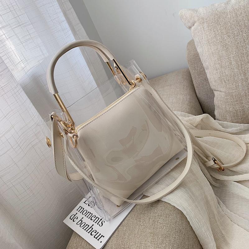 Fashion PVC Transparent Women Shoulder Bag Jelly Candy Summer Beach Handbag for female Messenger Bags Bolsa Totes bucket bag s