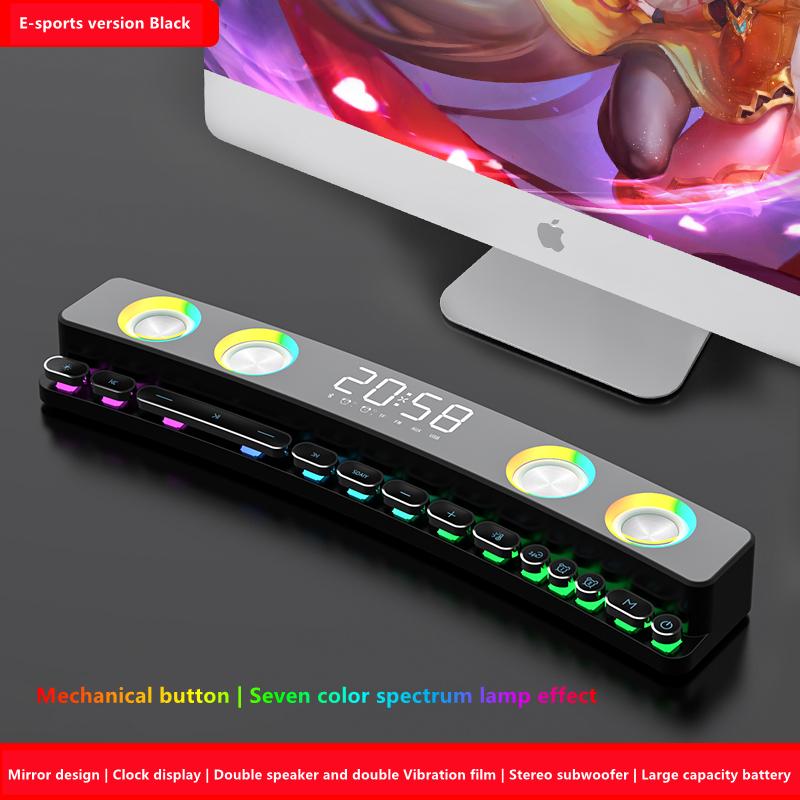 Altavoz de juego inalámbrico con Bluetooth, barra de sonido LED 3D estéreo, Subwoofer AUX FM, reloj para el hogar, barra de sonido interior, altavoz para ordenador, 3600mAh
