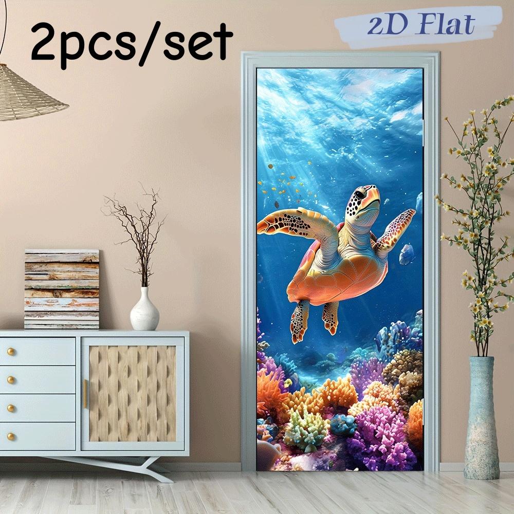 

2pcs Underwater World Cartoon Turtle Wall Stickers Children s Room Bedroom Living Room Wall Decoration Stickers Self Adhesive Re (as the picture,38.5x200cmx2)