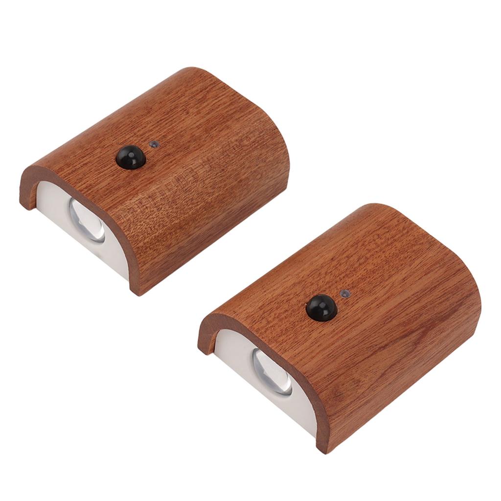 2Pcs Hallway Night Light Intelligent Linkage Wooden Motion Sensor Stairway Night Light USB