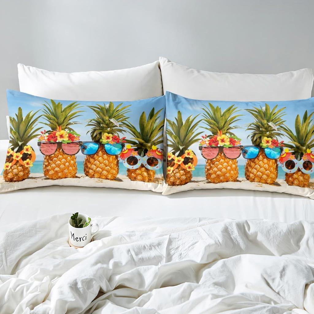 Pineapple Duvet Set Tropical Fruit Beach Print Bedding Set Teen Bedroom Decoration Three-Piece Set