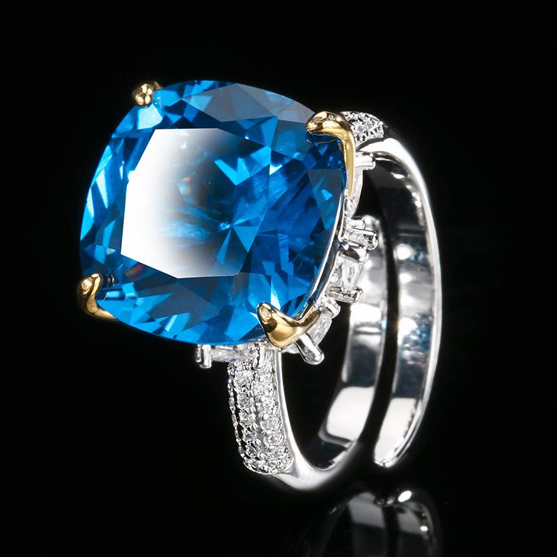 Autumn And Winter Jewelry Copper Bottom Gold-Plated Simulation Red Corundum Princess Square Light Luxury Ring Female 14 * 14
