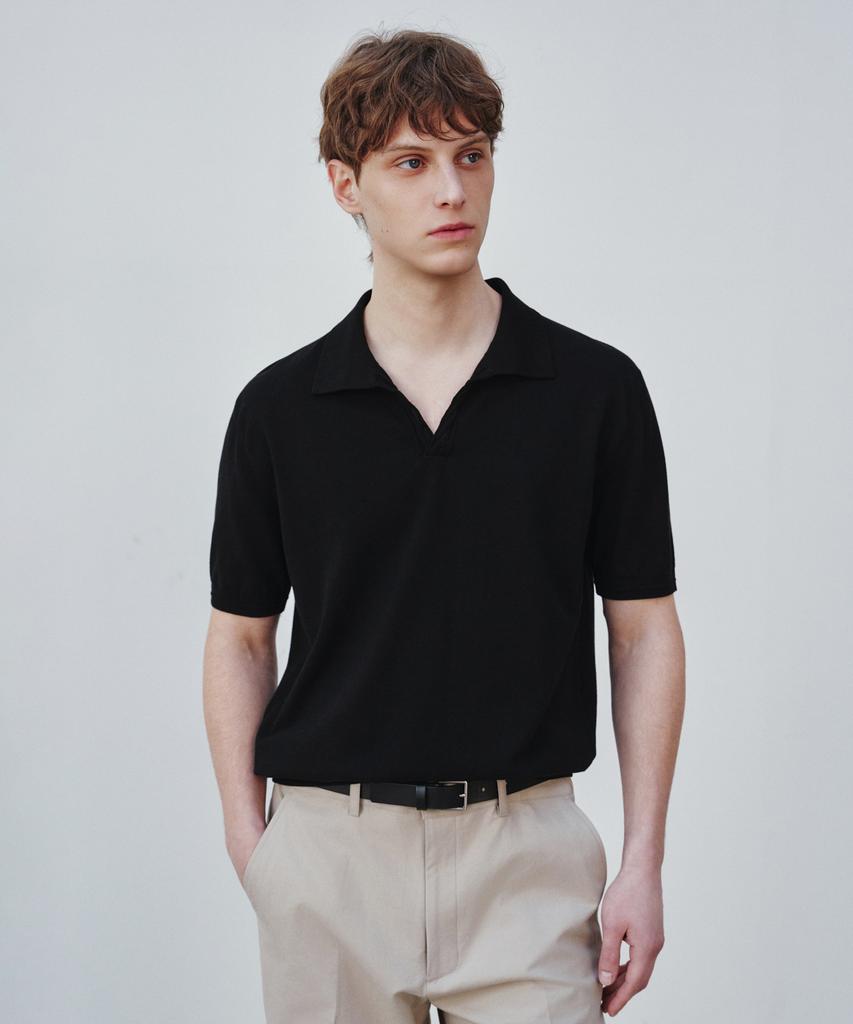 Jeilium Cotton Summer Essential Cable Polo Neck Black (Dry Touch)
