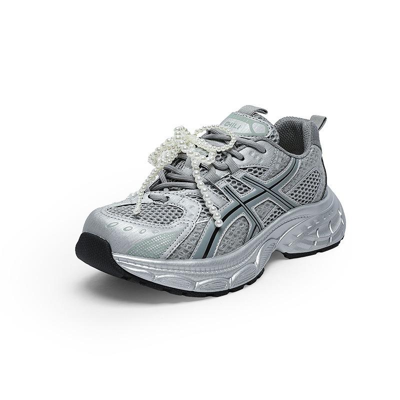 Pearl Shoelaces Dad Shoes Women's Spring New Design Thick-soled Leather Casual Sports Shoes