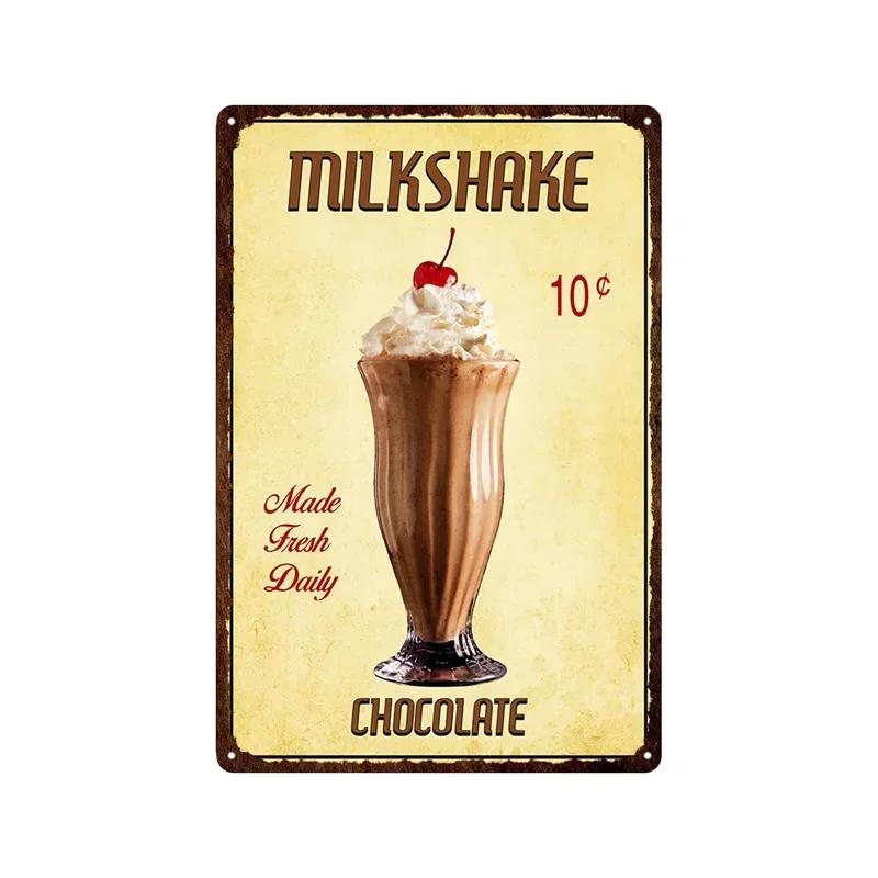 Metal Plate Tasty Cute Ice Cream Sundaes Milk Shake Painting Iron Tin Sign Wall Art Pictures For Kitchen Dessert Shop Home De
