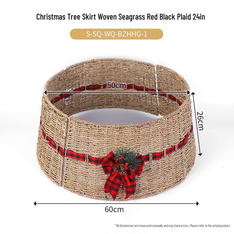 

Seagrass Woven Christmas Tree Skirt with Red and Black Plaid Fence Design 50*60*26 cm