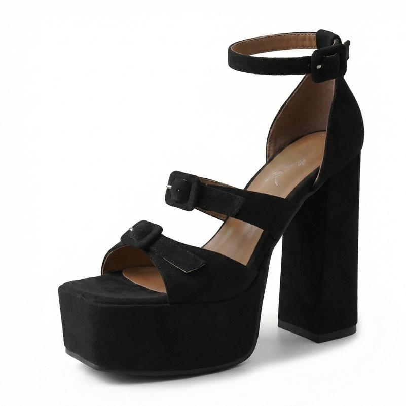 

FOREADA Women Ankle Strap Sandals Square Toe Thick High Heels Buckle Platform Sexy Ladies Fashion Shoes Summer Silver 46 34 чёрный