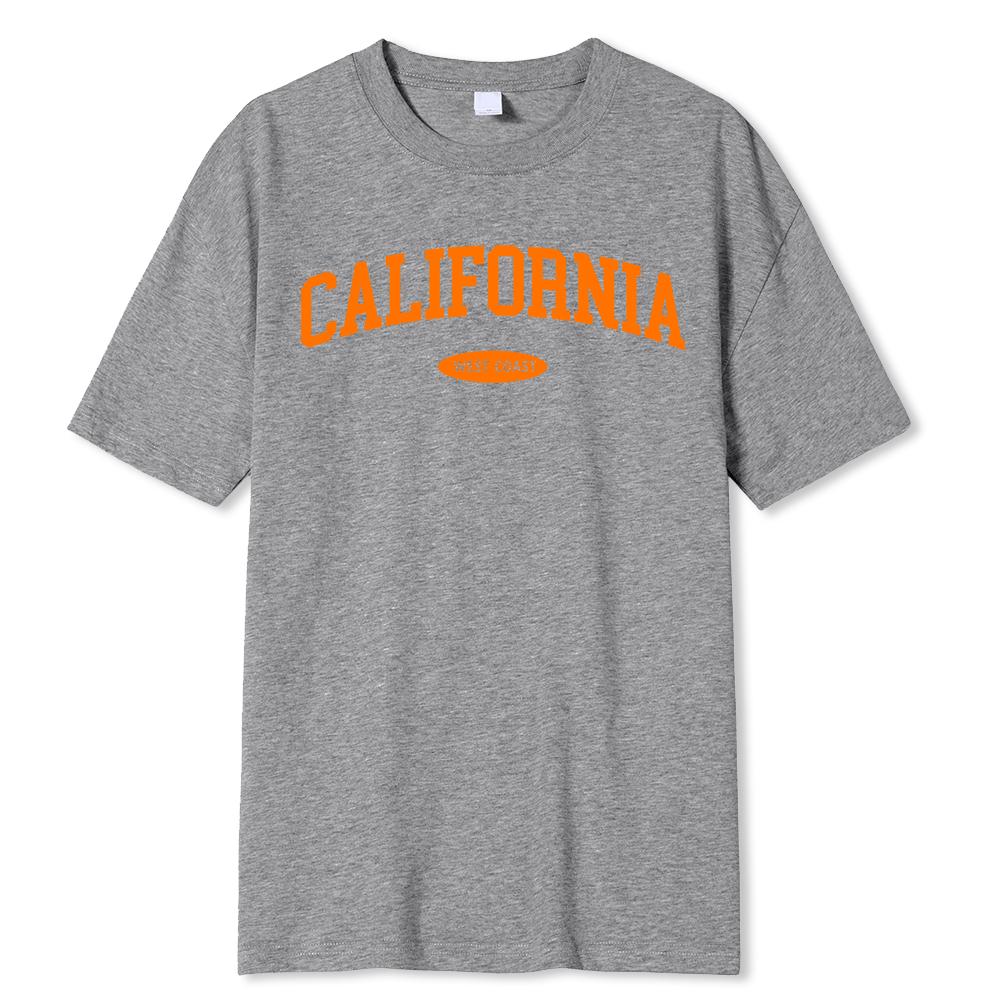 West Coast Of California Print Mens T-Shirt 100% Cotton Loose Tee Clothing Crewneck Menswears Summer Tops