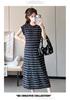 New Summer Ice Silk Maternity Dress with Short Sleeve Polo Collar and Slimming Color Block Stripes