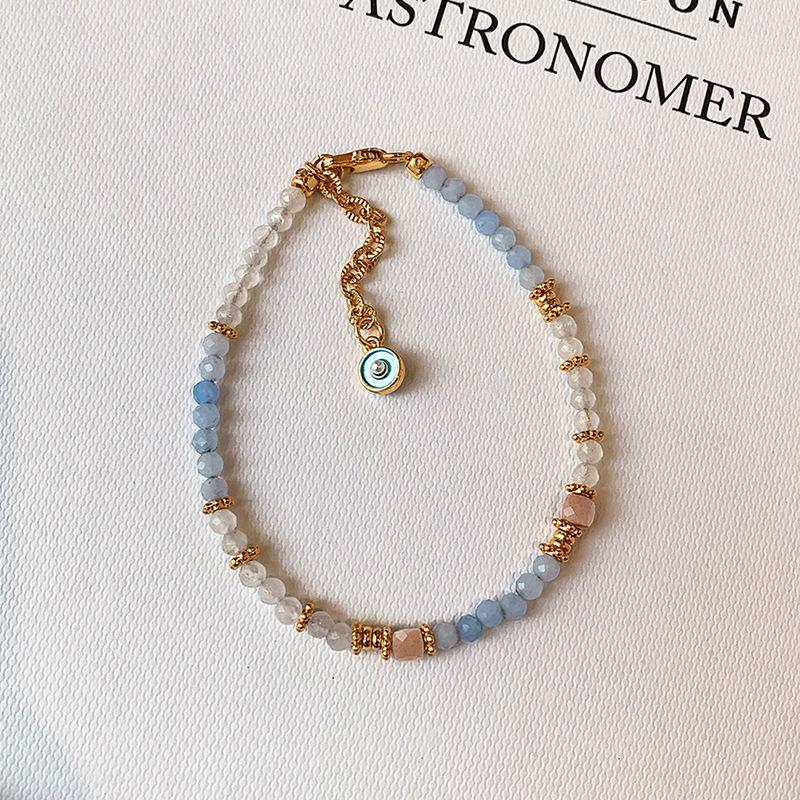 

Blue White Beaded Jewelry Set with Evil Eye Charm – Gold Accent Layered Necklace Bracelet, Boho Protection Jewelry Gift for Women