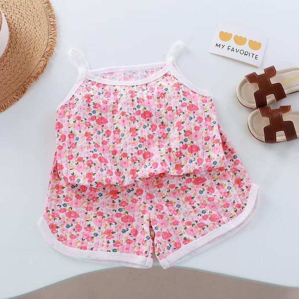 Kids Summer Cotton Camisole Set Thin Breathable Sleeveless Home Wear Boys Girls Baby Pajamas