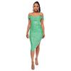 Women's Summer One-line Shoulder French Waist Dress Sequin Bag Hip Mid-length Dress